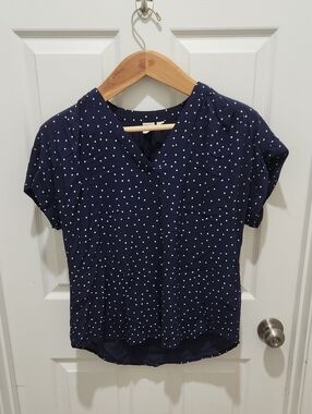 GAP Navy Polka Dot V-Neck Blouse